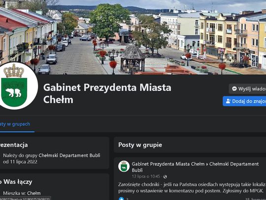 Gabinet Prezydenta Miasta Chełm ma swój profil. Można tam zgłaszać problemy