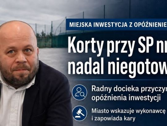 Radny Piotr Jabłoński interweniuje w sprawie opóźnionej budowy kortów tenisowych przy SP nr 8 w Chełmie. Miasto zapowiada naliczenie kar wykonawcy.