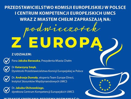 W Chełmie odbędzie się „Podwieczorek z Europą” z udziałem ekspertów i samorządowców.