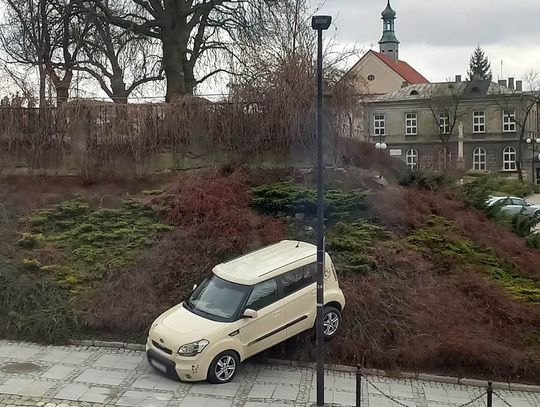 Chełm. To nie wyczyn mistrza parkowania, ale chwila nieuwagi.  Ale oczy przecieramy ze zdumienia!