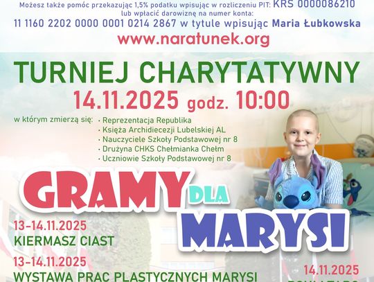 Pod hasłem "GRAMY DLA MARYSI!" rusza wielki turniej charytatywny oraz kiermasz