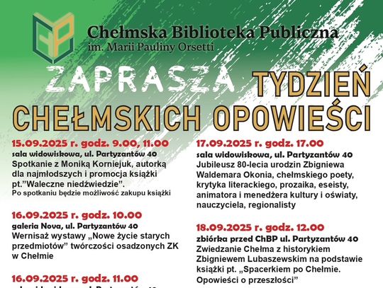 Chełmska Biblioteka Publiczna zaprasza na "Tydzień Chełmskich Opowieści"