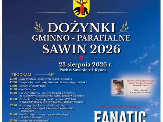 Dożynki Gminno-Parafialne Sawin odbędą się 23 sierpnia.