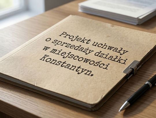 teczka z napisem: Projekt uchwały o sprzedaży działki w miesjcowości Konstantyn.