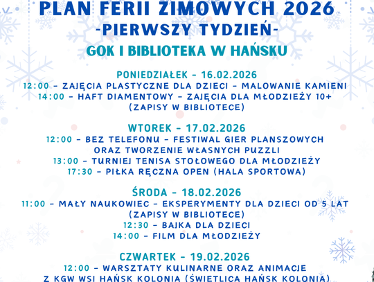 Wraz z rozpoczęciem ferii zimowych, Gminny Ośrodek Kultury oraz Biblioteka w Hańsku zainaugurowały program aktywności skierowany do najmłodszych mieszkańców.