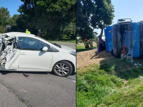 Gm. Izbica. Ciężarowy mercedes zderzył się z toyotą. Jest poszkodowany