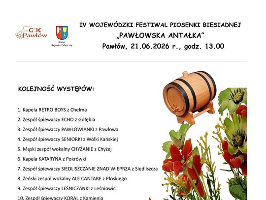 21 czerwca tereny zielone przy Gminnym Ośrodku Kultury im. Ryszarda Kapuścińskiego w Pawłowie staną się regionalną stolicą muzyki biesiadnej.