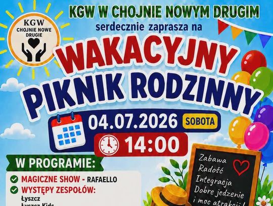 Wakacyjny Piknik Rodzinny odbędzie się w sobotę 4 lipca o godzinie 14:00 na terenie przy świetlicy.