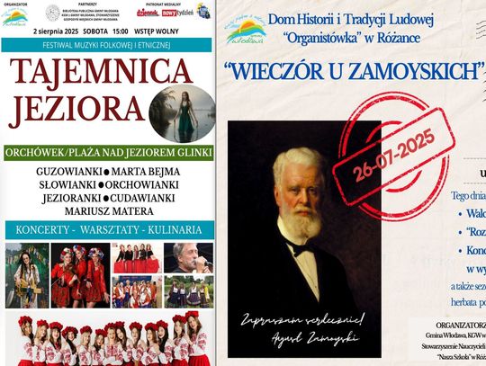 plakaty festiwalu tajemnica jeziora i wieczoru u Zamoyskich