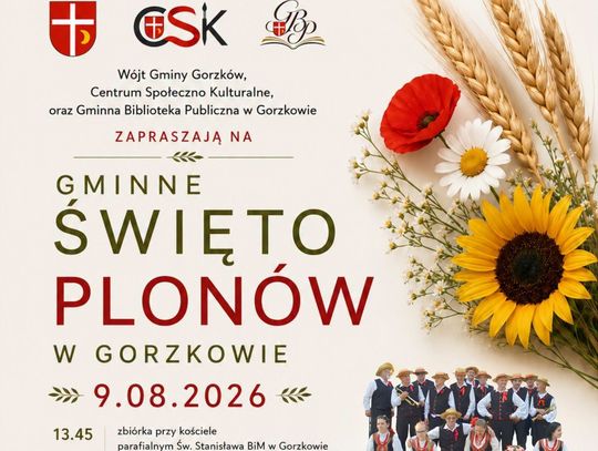 Tegoroczne Gminne Święto Plonów odbędzie się 9 sierpnia i połączy tradycyjne obrzędy, występy artystyczne oraz wieczorną zabawę taneczną.