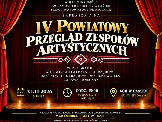 21 listopada w Hańsku odbędzie się IV Powiatowy Przegląd Zespołów Artystycznych.