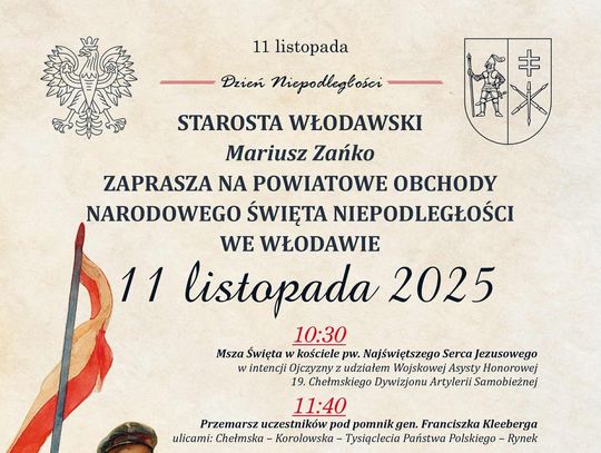 Harmonogram Uroczystości 11 Listopada we Włodawie