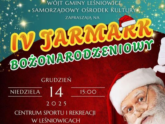 IV Jarmarku Bożonarodzeniowego odbędzie się 14 grudnia w Centrum Sportu i Rekreacji w Leśniowicach i rozpocznie się o godzinie 15:00.