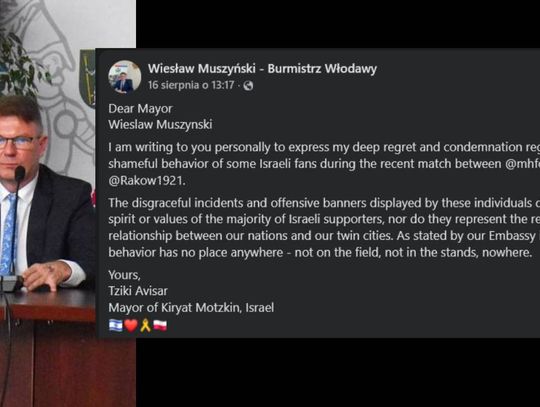 Izraelski burmistrz przeprasza za transparenty kibiców. Przesłał list do włodarza Włodawy
