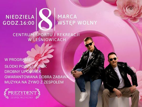 Jak gmina Leśniowice będzie obchodzić dzień kobiet? Gminny Dzień Kobiet odbędzie się 6 marca o godzinie 16:00 w Centrum Sportu i Rekreacji w Leśniowicach.