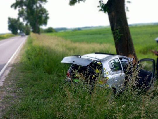 Zjechała z drogi i uderzyła w drzewo. Pasażerka walczy o życie