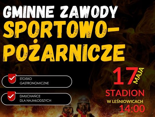 Leśniowice. Czas na wielkie emocje i sportową rywalizację 17 maja stadion w Leśniowicach stanie się areną Gminnych Zawodów Sportowo-Pożarniczych, łączących widowiskowe konkurencje z rodzinnym festynem.