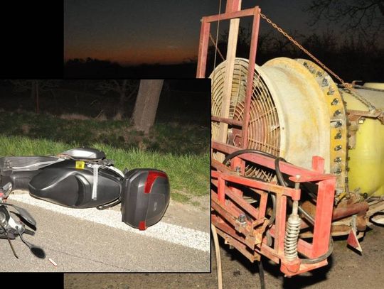 Motocyklista uderzył w opryskiwacz. Lotniczym pogotowiem został zabrany do szpitala