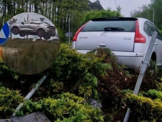 Z KRAJU. Nagle zaczął przyspieszać. Samochód przeleciał nad rondem. Kierowca mówi: awaria [WIDEO]