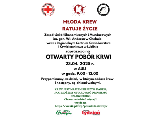 Akcja poboru krwi w ZSEiM w Chełmie