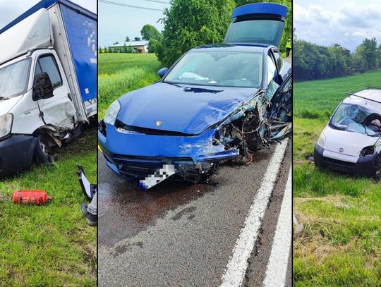 Porsche zderzyło się z Iveco, a następnie uderzyło w fiata. Groźny wypadek w Wereszczach Małych