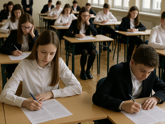 ósmoklasiści piszacy egazmin