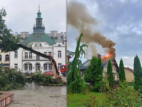 Powiat krasnostawski. Pożar domu od pioruna, zerwane dachy, połamane drzewa