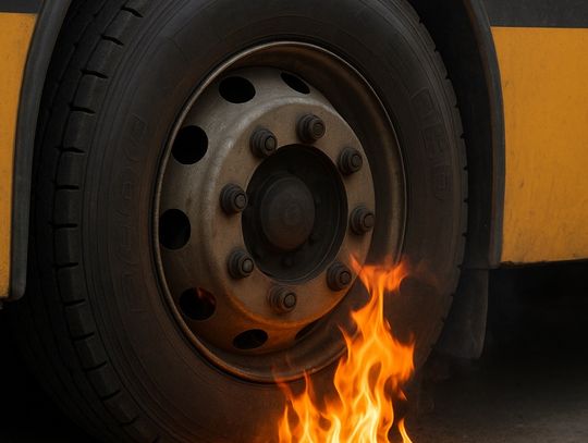 Koło autobusu zapaliło się 30 listopada około godziny 16:30 w miejscowości Beredyszcze