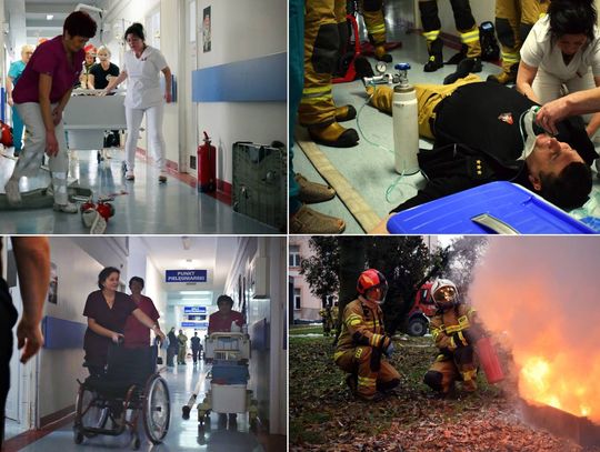 Po pomyślnym zakończeniu próbnej ewakuacji, strażacy przeprowadzili szkolenie dla pracowników szpitala.