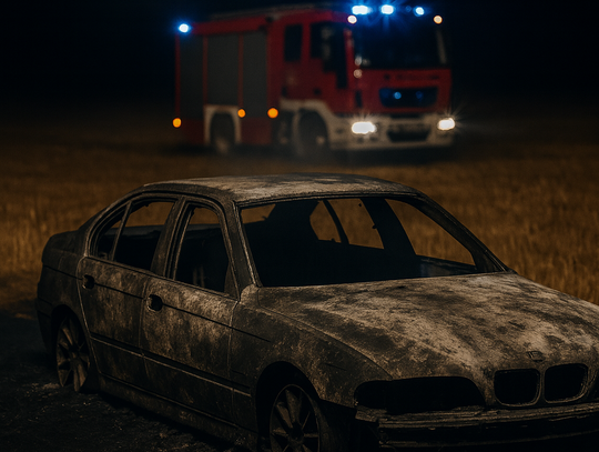 Pożar porzuconego BMW – pojazd spłonął doszczętnie