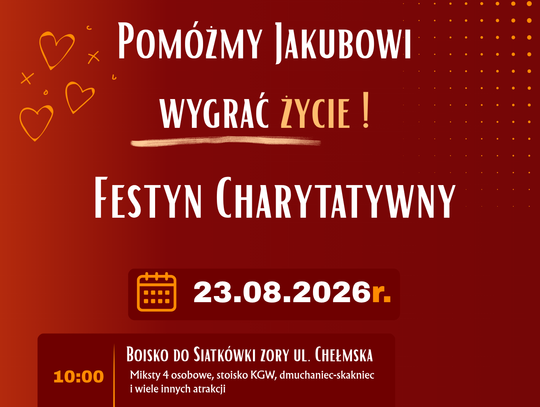 Festyn charytatywny dla Jakuba odbędzie się 23 sierpnia.