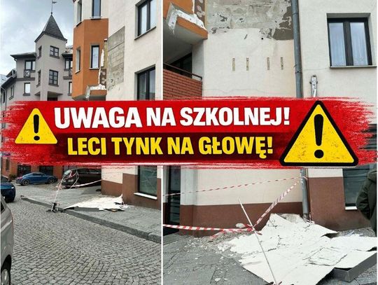 Tynk odpada ze ściany – niebezpiecznie w centrum Chełma