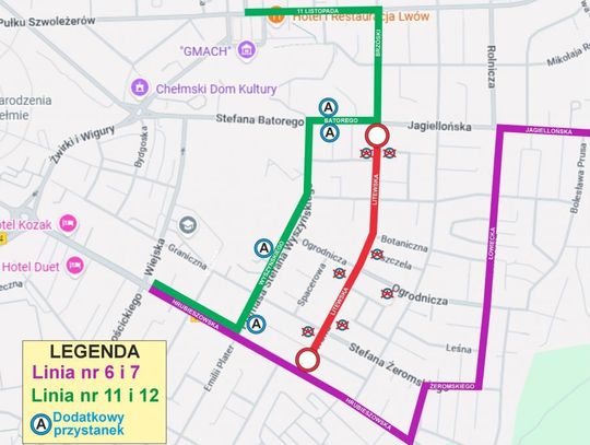 Autobusy linii 6, 7, 11 i 12 będą jeździły objazdami