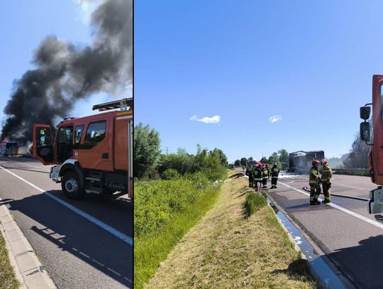 W Brzeźnie płonie TIR. Kierowca z obrażeniami ciała zabrany do szpitala
