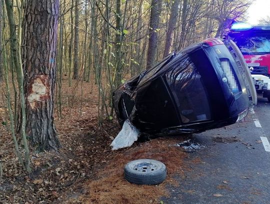 19-latka wjechała skodą w drzewo. Trzy osoby przewieziono do szpitala