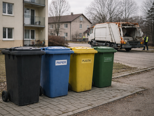 pojemniki na odpady w tle śmieciarka