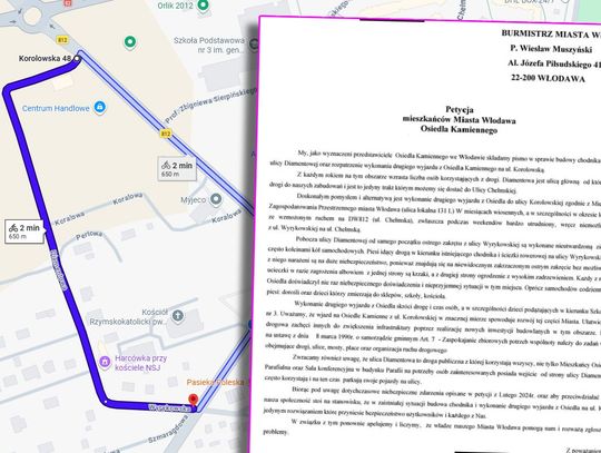 mapka z ulicą i pismo mieszkańców osiedla kamiennego