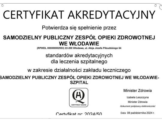 Włodawski szpital z certyfikatem