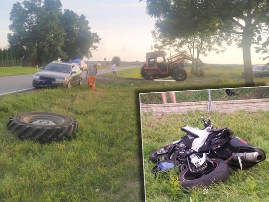Wypadek na trasie Łęczna-Włodawa. Motocyklista wpadł na tył ciągnika