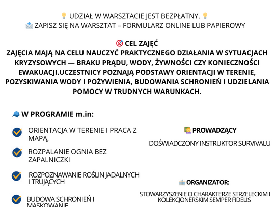 Zadbaj o bezpieczeństwo swojej rodziny – weź udział w bezpłatnych zajęciach survivalowych!