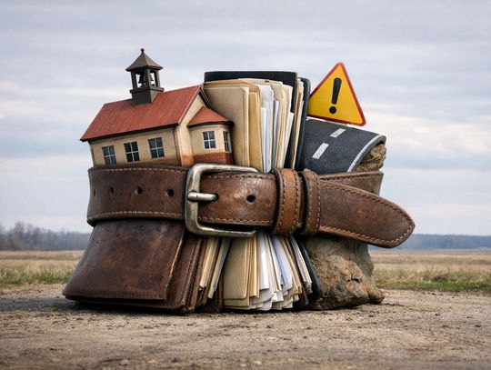 pas symbolicznie zaciśnięty wokół szkół, biurokracji, dróg