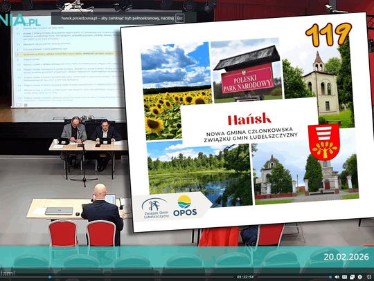 kadr z sesji rady gminy i grafika o dołączeniu gminy do ZGL