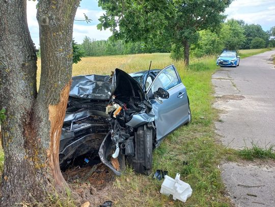 Zjechała z drogi i uderzyła w drzewo. Trafiła do szpitala