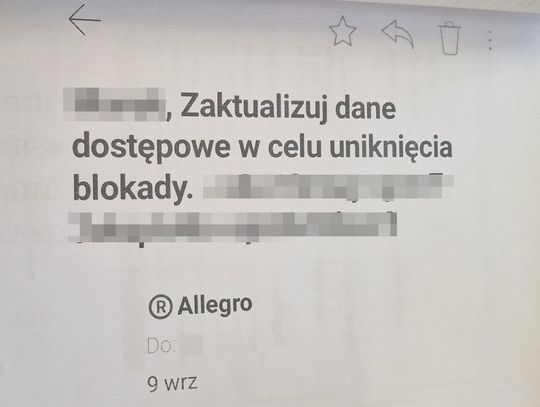 treść fałszywego maila z portalu Allegro