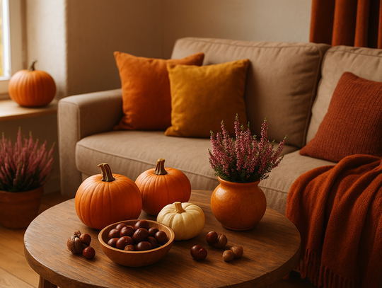 Złota jesień w domu: dynie, wrzosy i kasztany