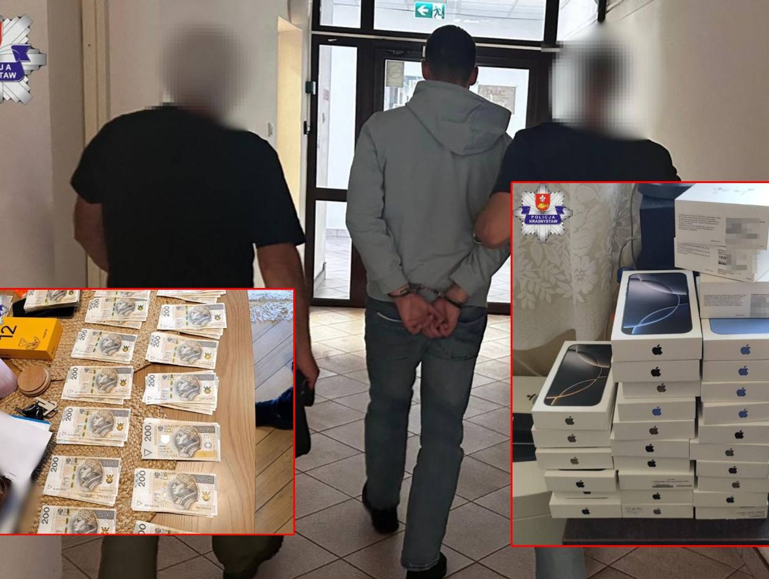 108 zarzutów dla 23-latka. Wyłudził telefony na 430 tys. zł. Wykorzystał dane z biura matki [FILM, ZDJĘCIA]