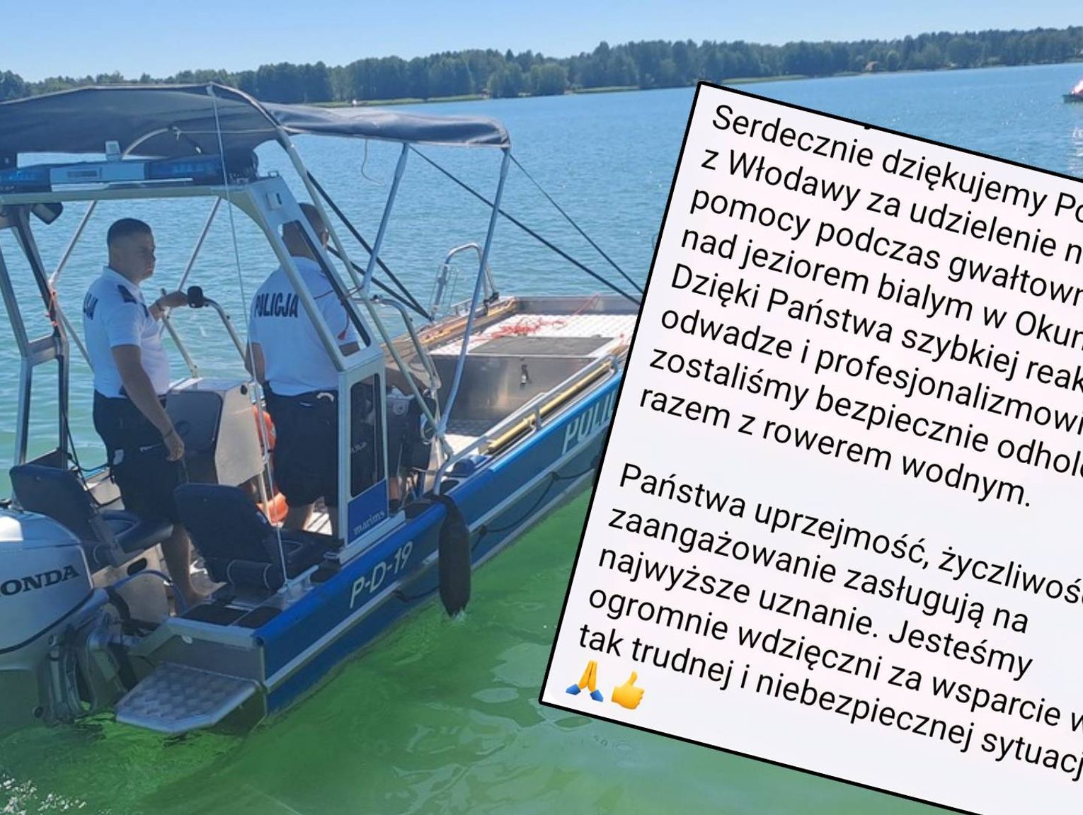 Akcja ratunkowa na jeziorze podczas burzy. Policjanci z patrolu wodnego w Okunince zebrali pochwały