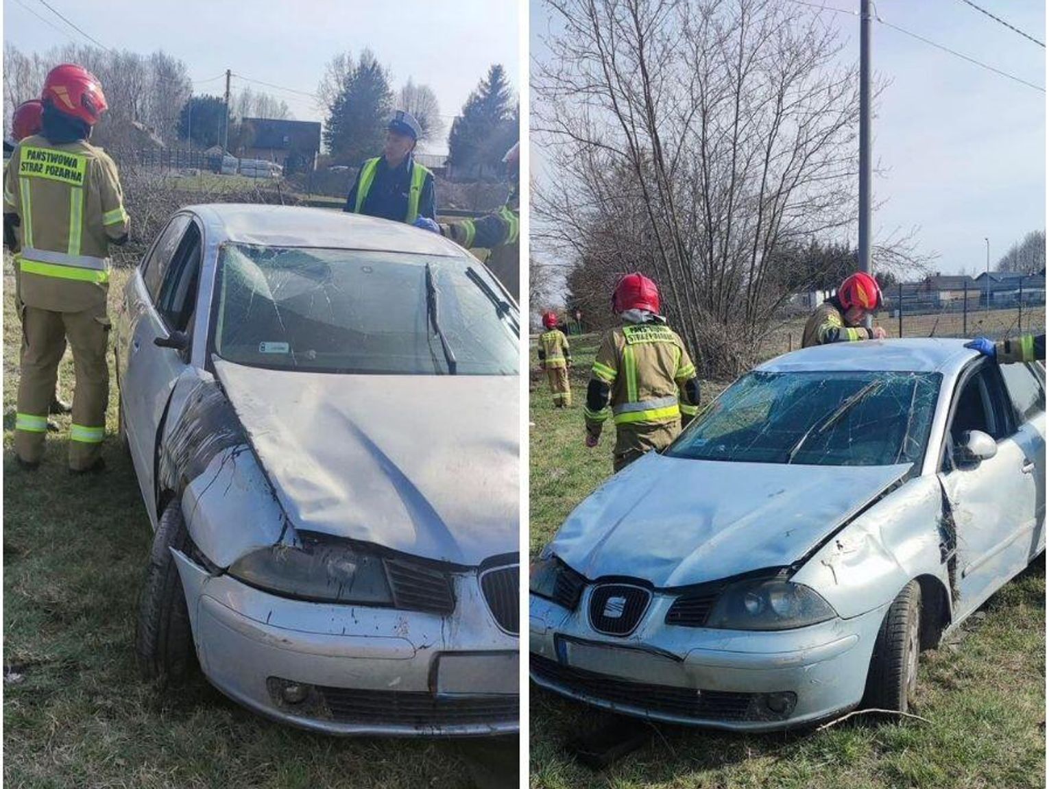 Auto wypadło z drogi i „przeleciało” kilkadziesiąt metrów
