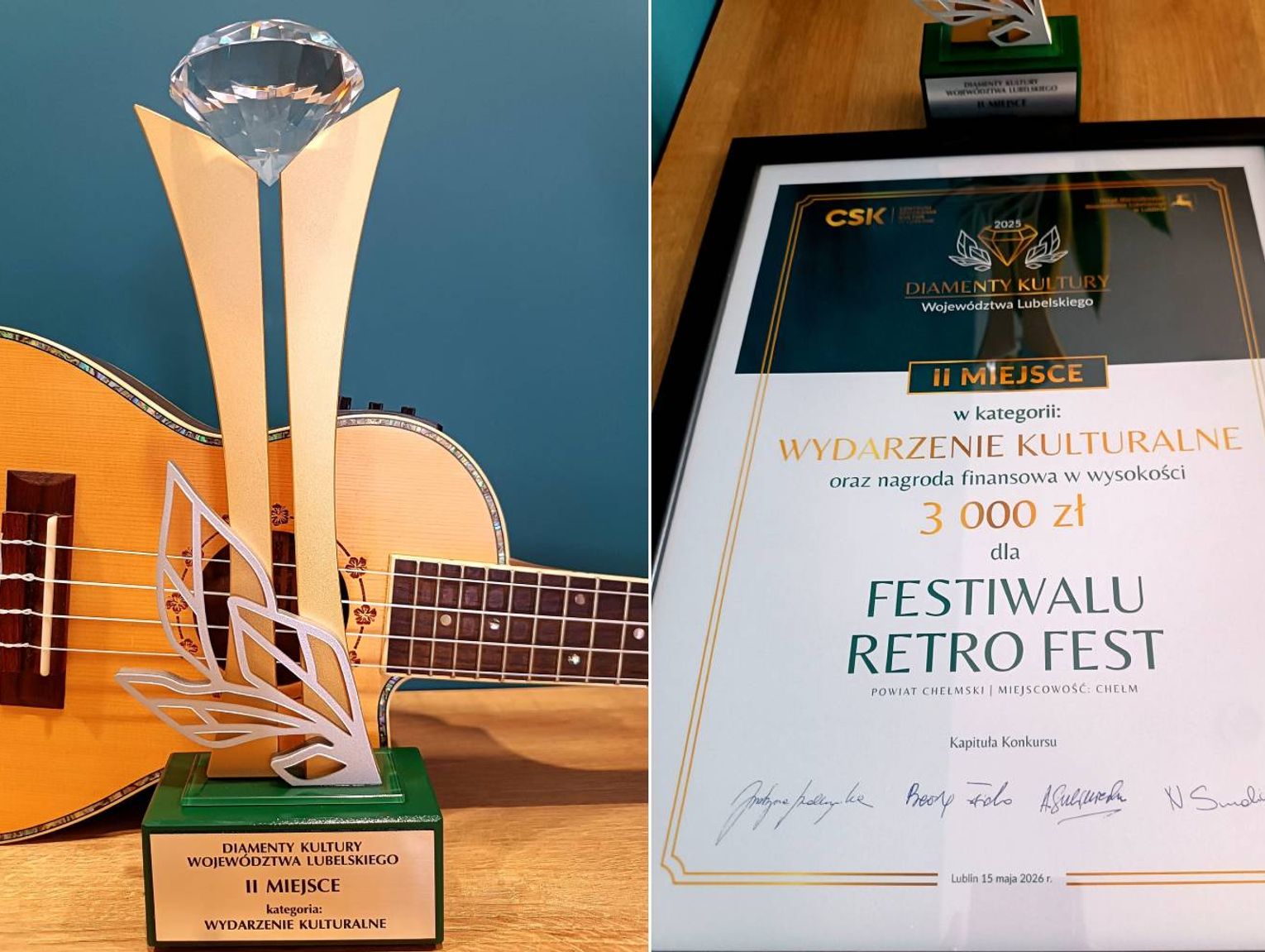 Diament Kultury dla chełmskiego Retro Festu, przyznany podczas gali konkursu „Diamenty Kultury Województwa Lubelskiego”
