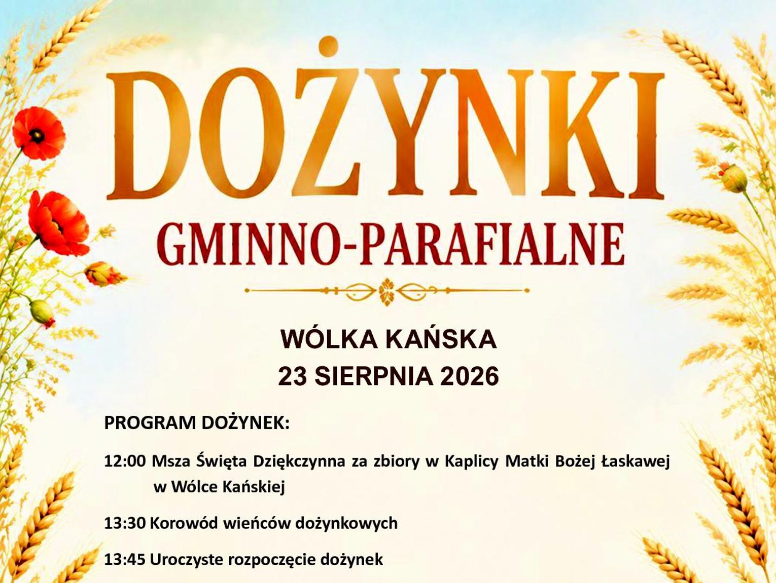 Dożynki gminno-parafialne w Wólce Kańskiej. Znamy program wydarzenia